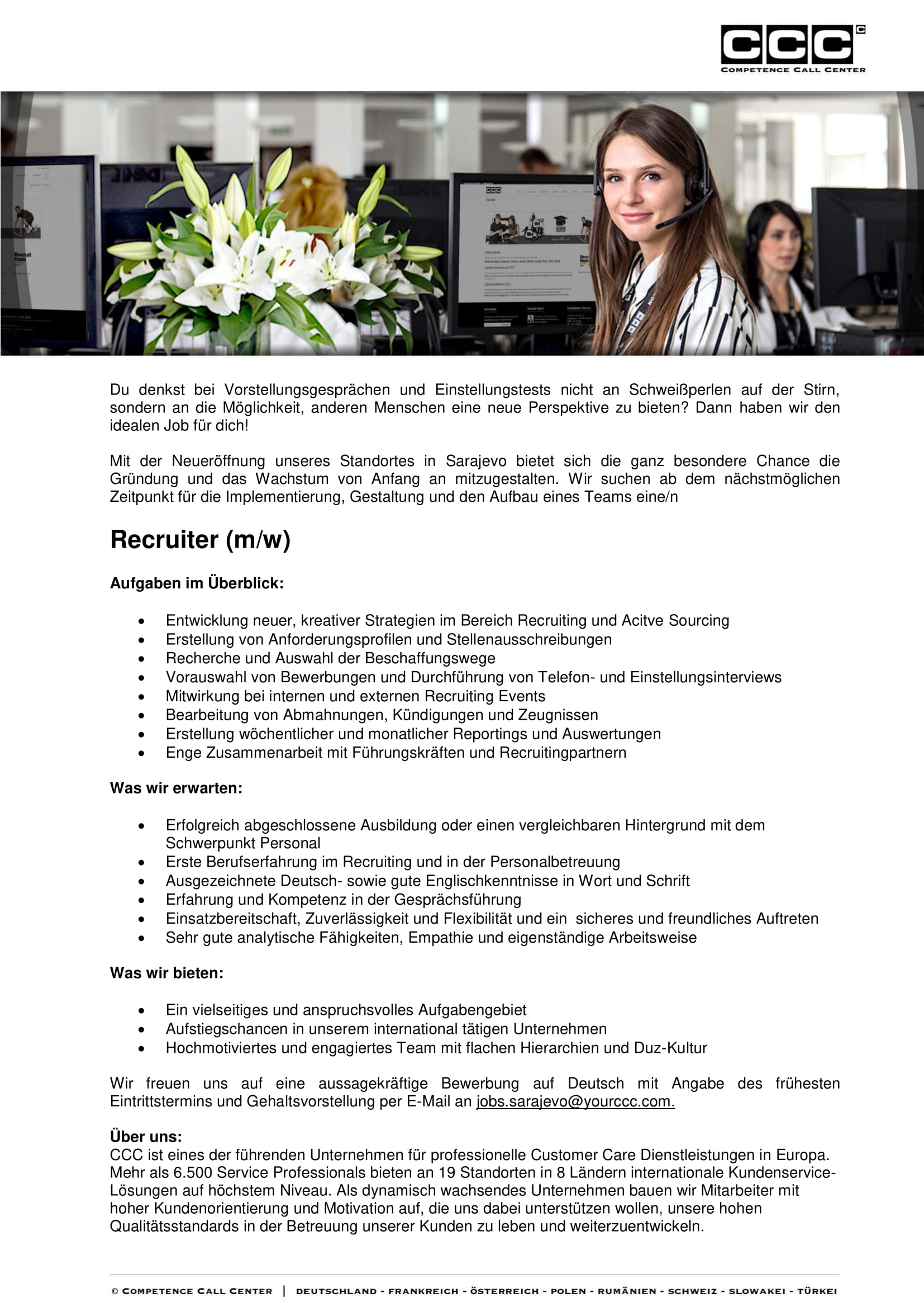 Recruiter (m/w) - CCC Holding GmbH Recruiter (m/w)