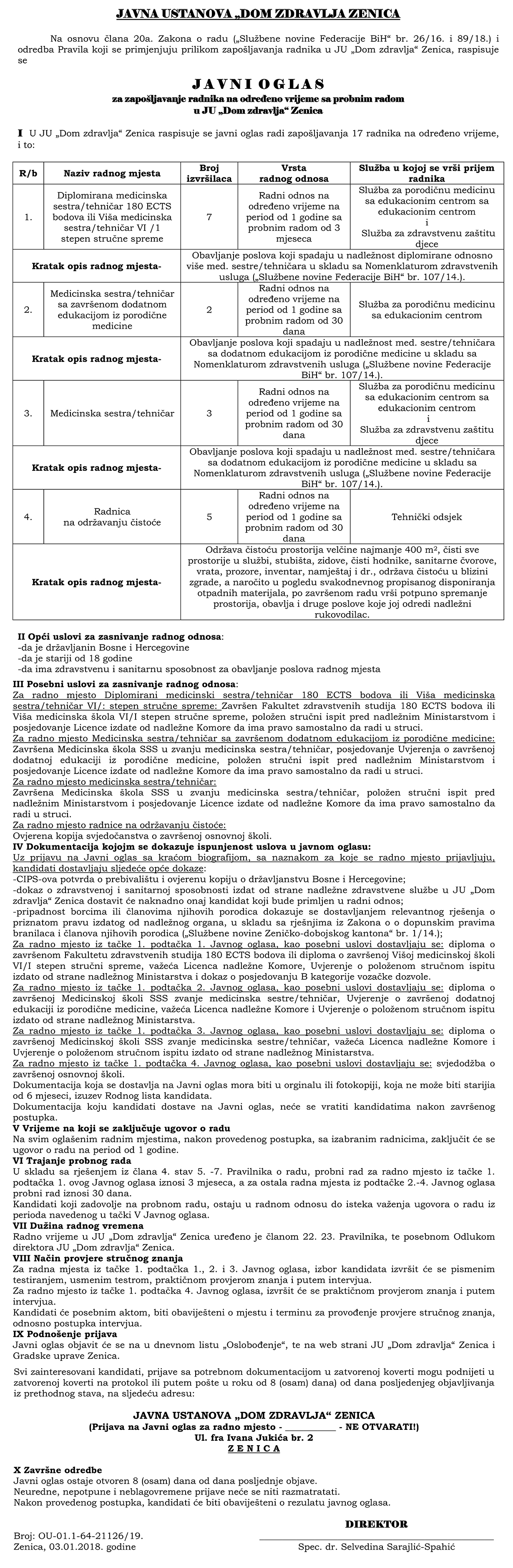 Diplomirana medicinska sestra/tehničar - Javni oglasi Diplomirana medicinska sestra/tehničar