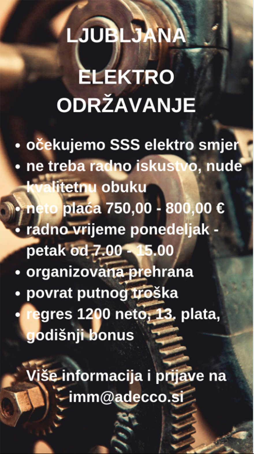 Radnik na održavanju / Električar (m/ž)