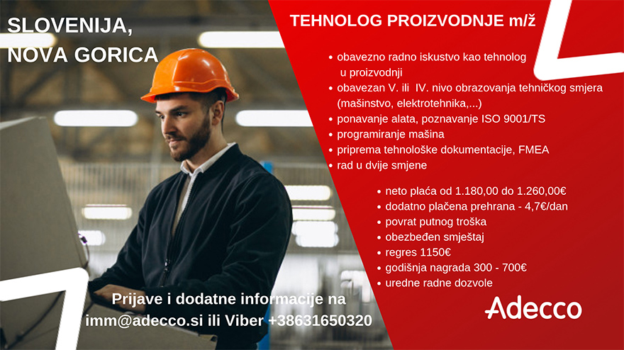 Tehnolog proizvodnje (m/ž) - ADECCO H.R. d.o.o. Tehnolog proizvodnje (m/ž)
