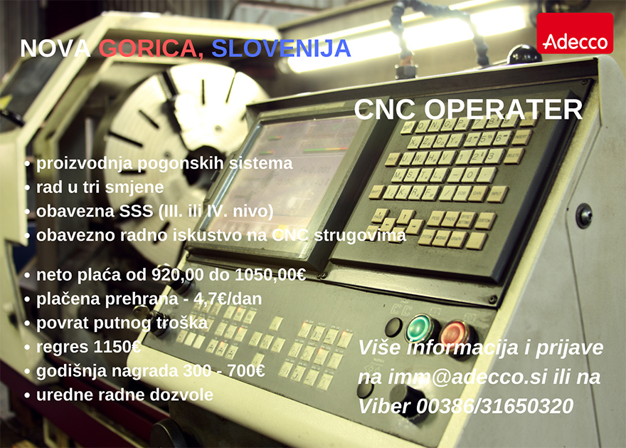 CNC operater (m/ž) - ADECCO H.R. d.o.o. CNC operater (m/ž)