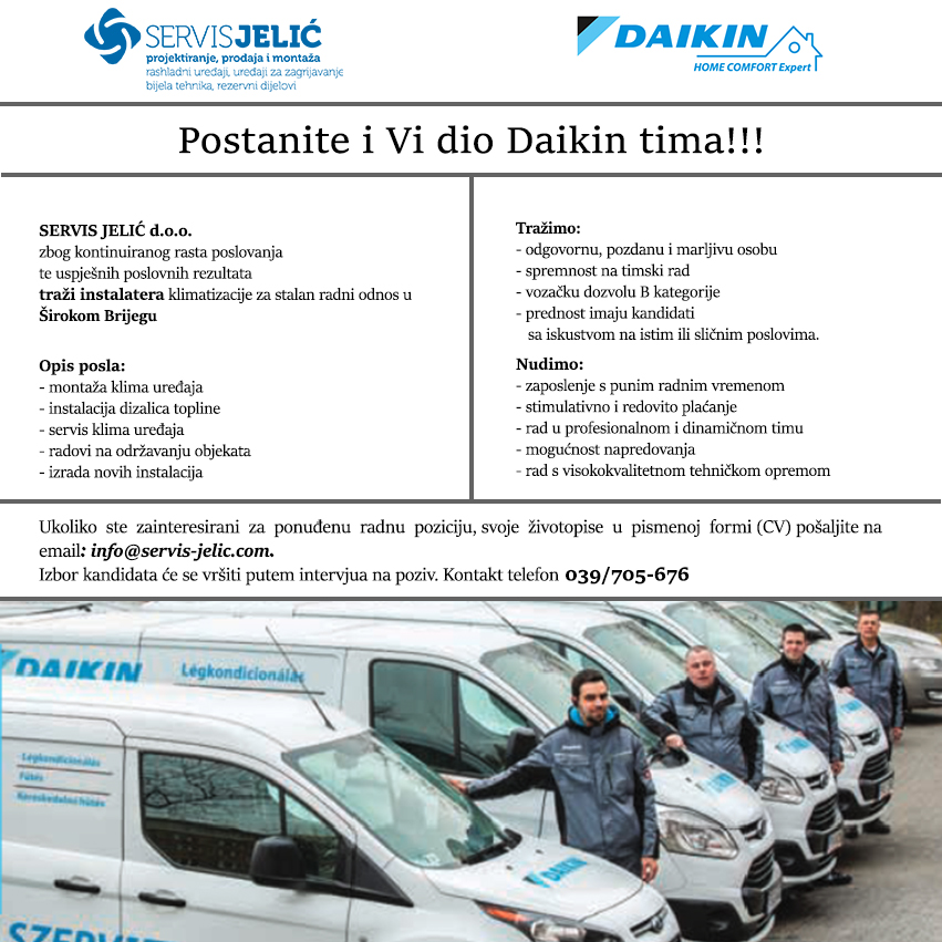 Instalater klimatizacije - SERVIS JELIĆ d.o.o. Široki Brijeg Instalater klimatizacije