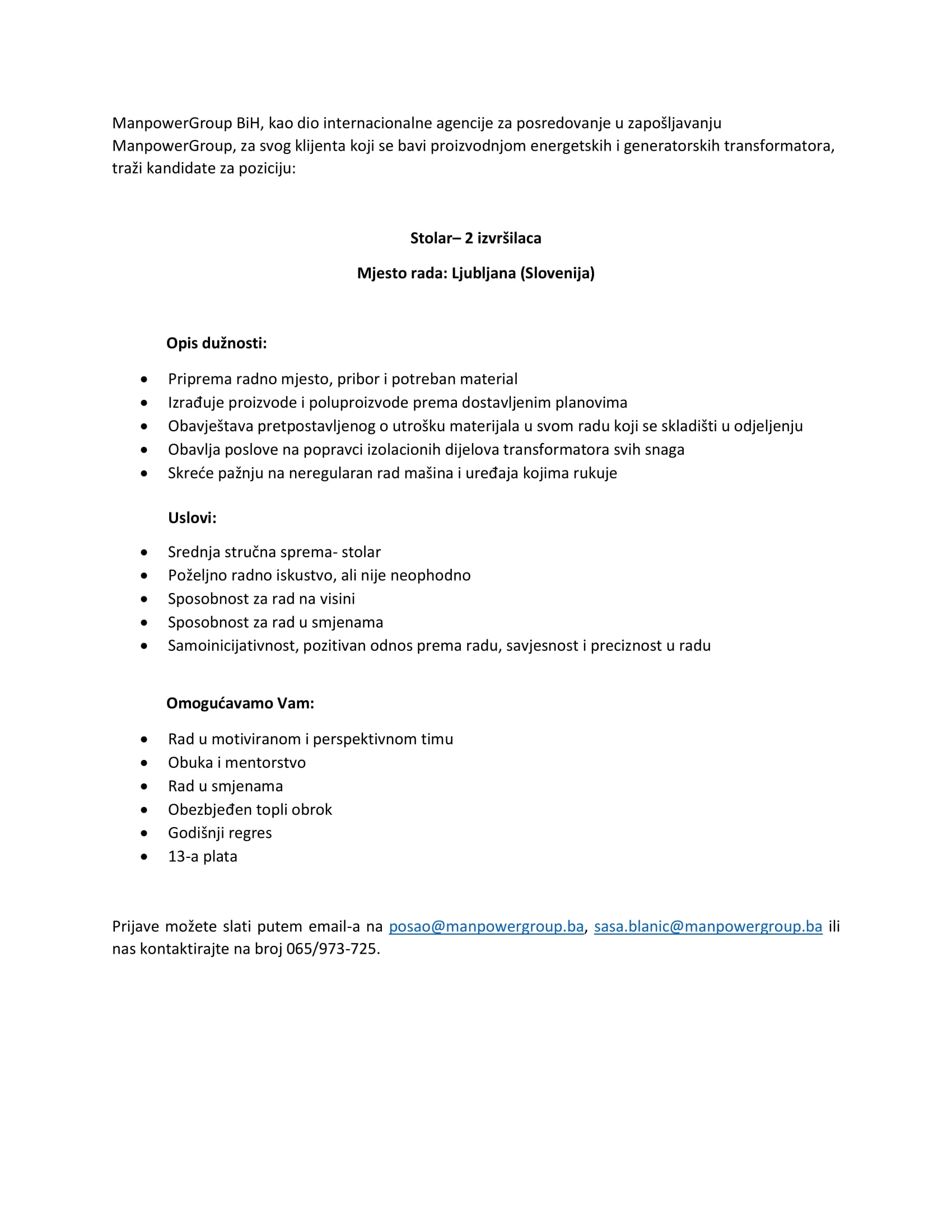 Stolar (m/ž) - ManpowerGroup BiH Stolar (m/ž)