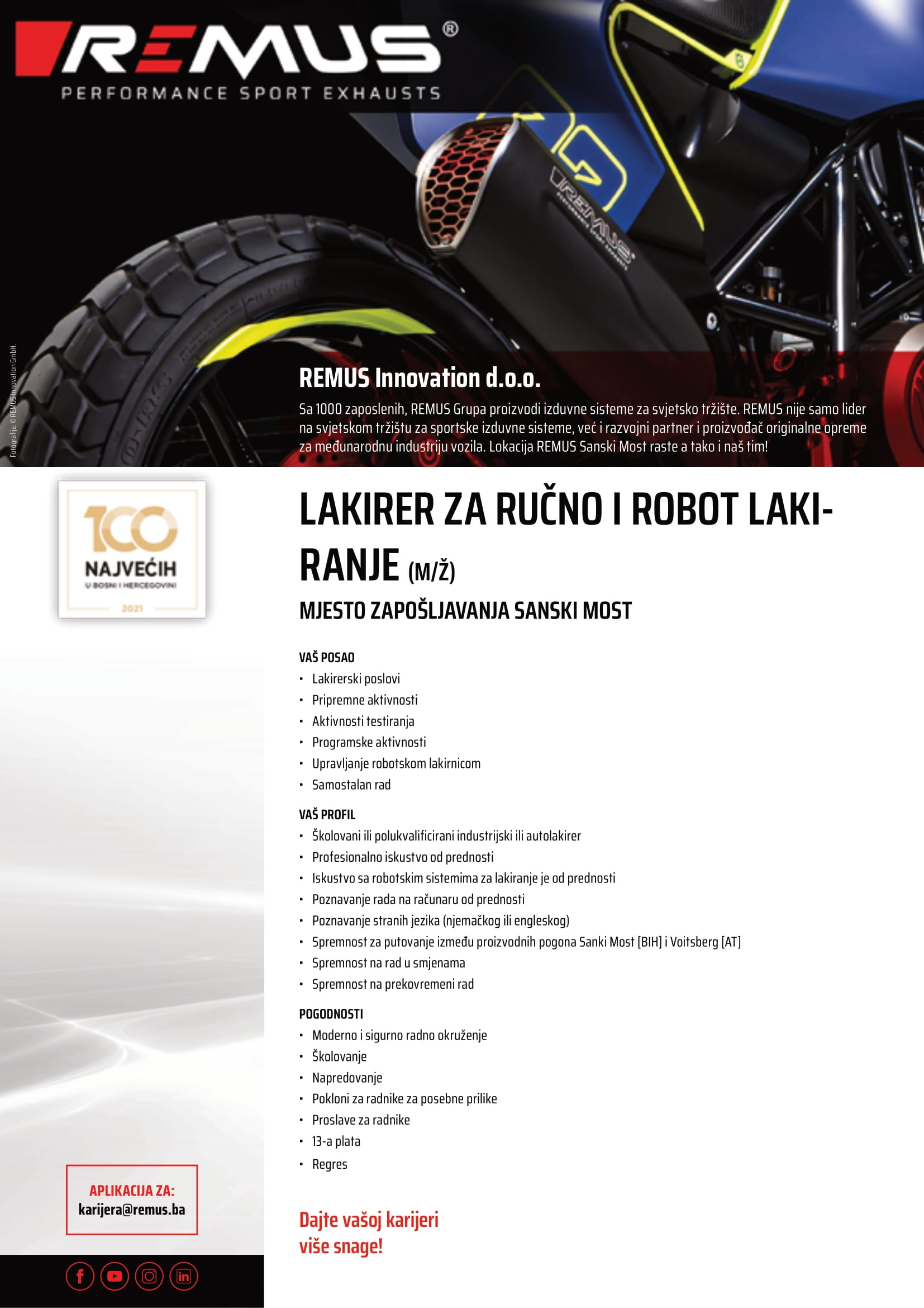 Lakirer za ručno i robot lakiranje (m/ž) - Remus Innovation d.o.o. Lakirer za ručno i robot lakiranje (m/ž)