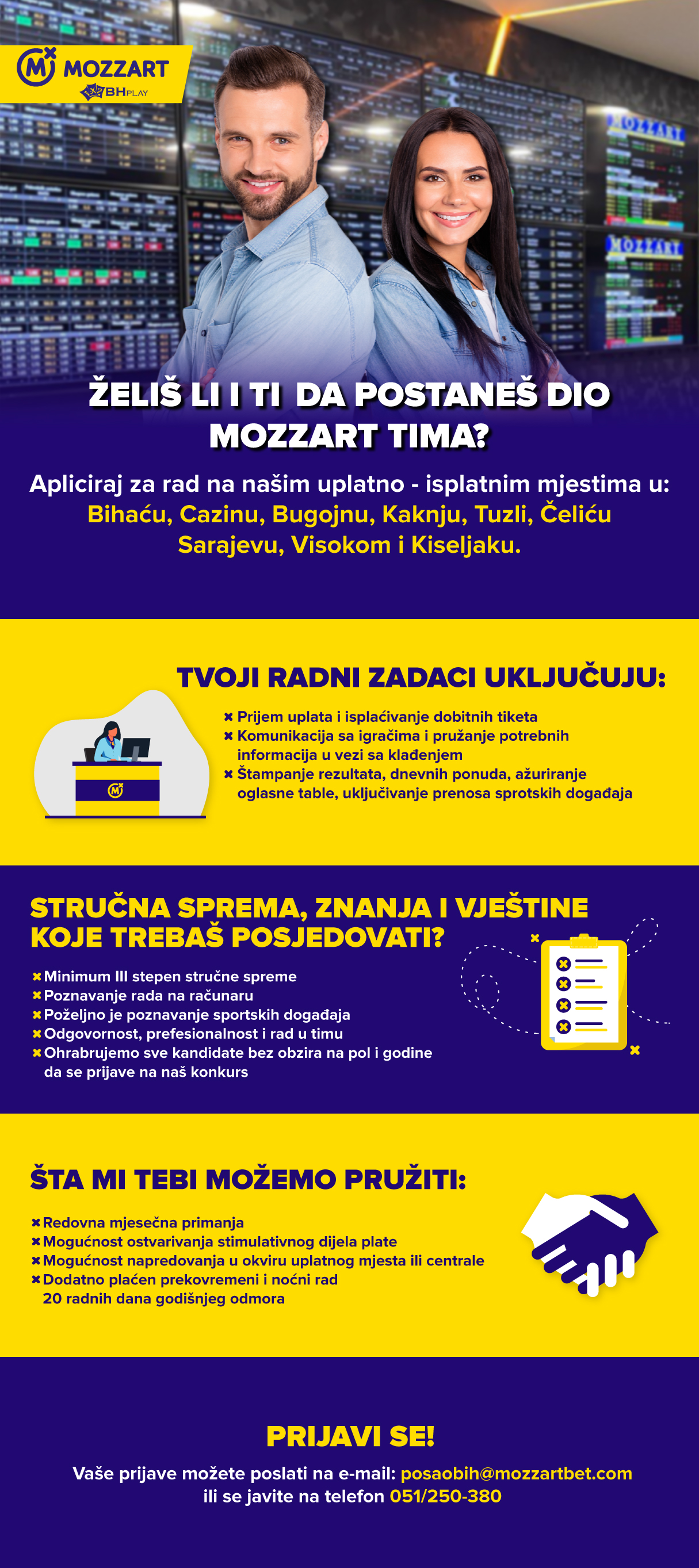 Radnik na uplatno - isplatnom mjestu (m/ž) - Mozzart BH Play d.o.o. Radnik na uplatno - isplatnom mjestu (m/ž)