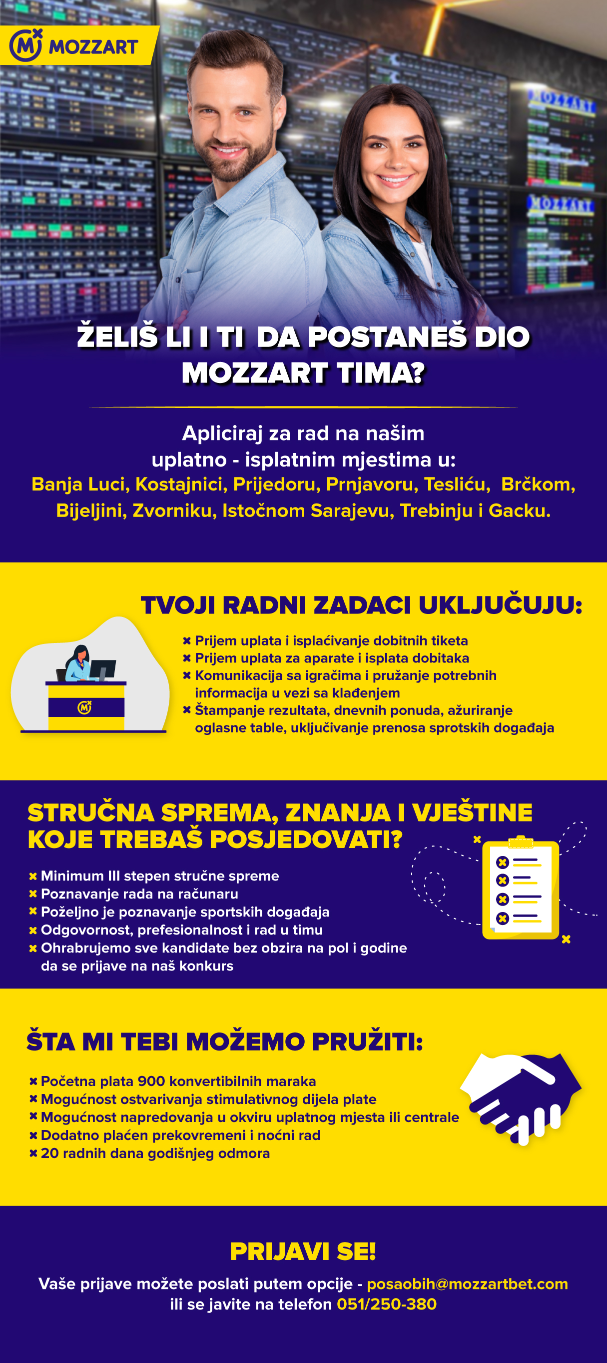 Radnik na uplatno - isplatnom mjestu (m/ž) - Mozzart BH Play d.o.o. Radnik na uplatno - isplatnom mjestu (m/ž)