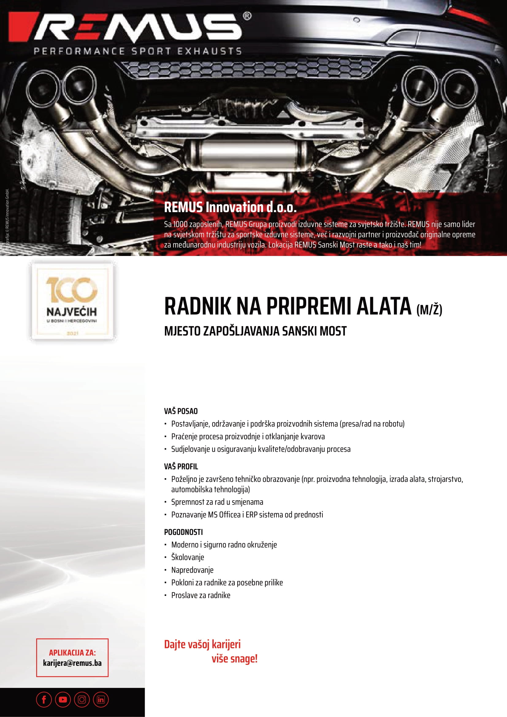 Radnik na pripremi alata (m/ž) - Remus Innovation d.o.o. Radnik na pripremi alata (m/ž)