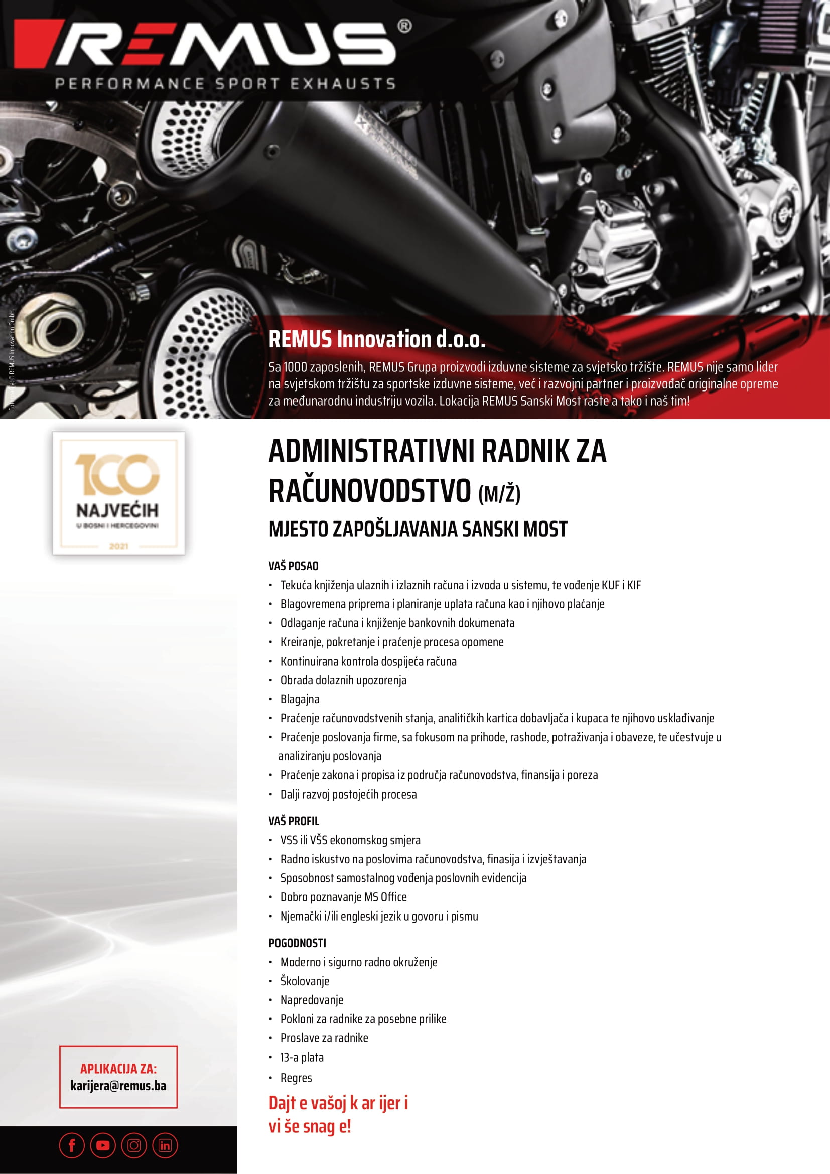 Administrativni radnik za računovodstvo (m/ž) - Remus Innovation d.o.o. Administrativni radnik za računovodstvo (m/ž)