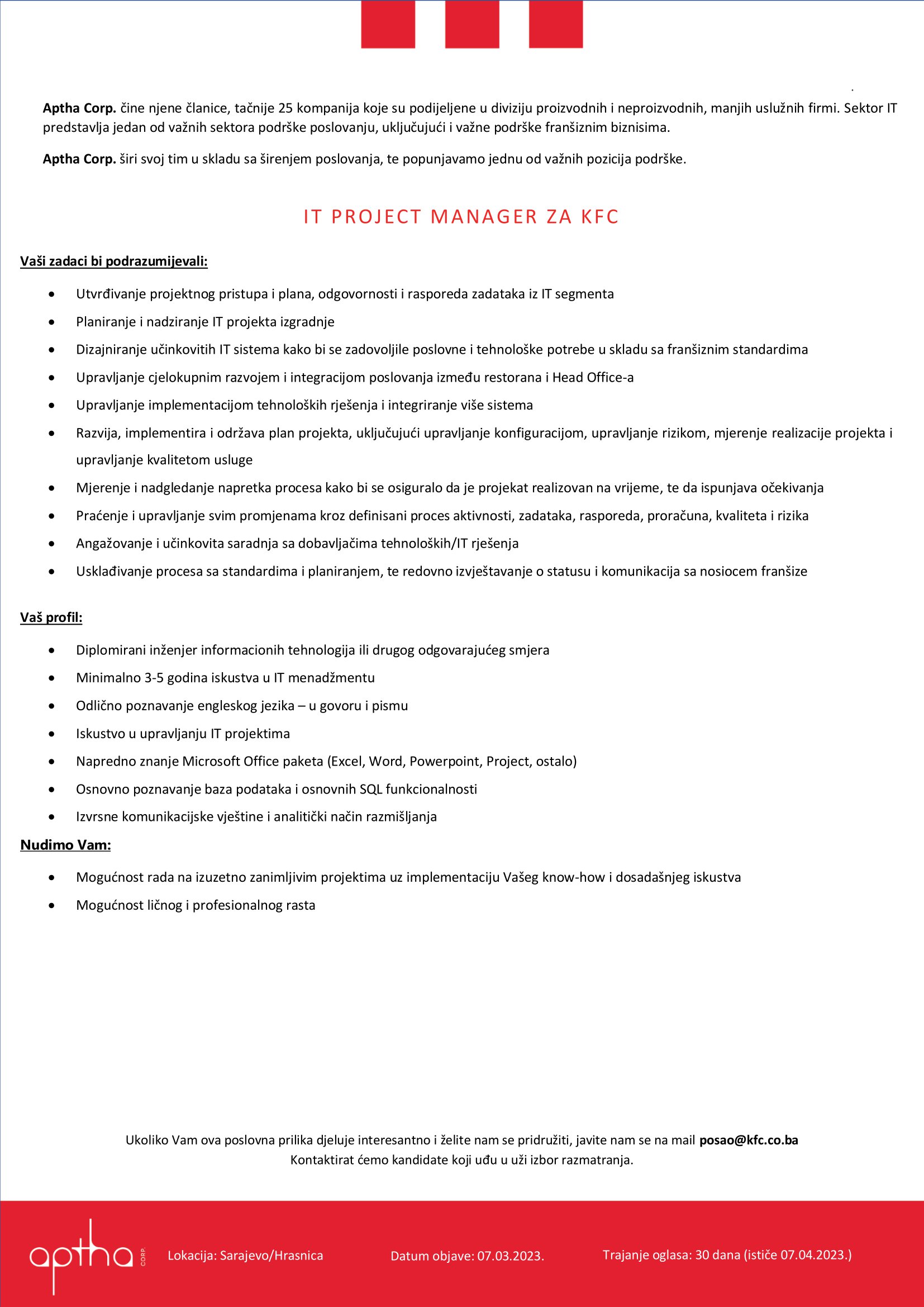 IT Project manager za KFC - Tastra d.o.o. IT Project manager za KFC