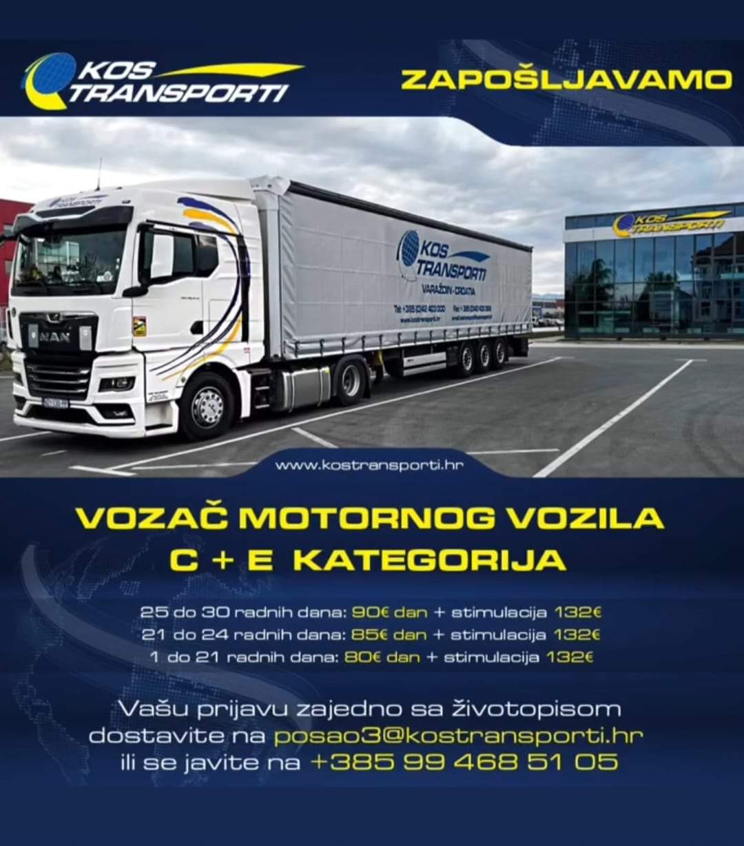 Vozač motornog vozila C+E kategorije - Kos Transporti d.o.o. Vozač motornog vozila C+E kategorije