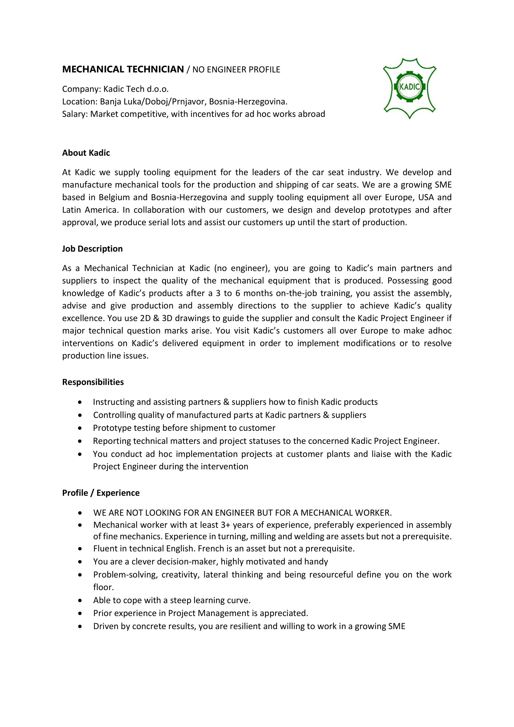 Quality Controller - Kadic Tech doo Quality Controller