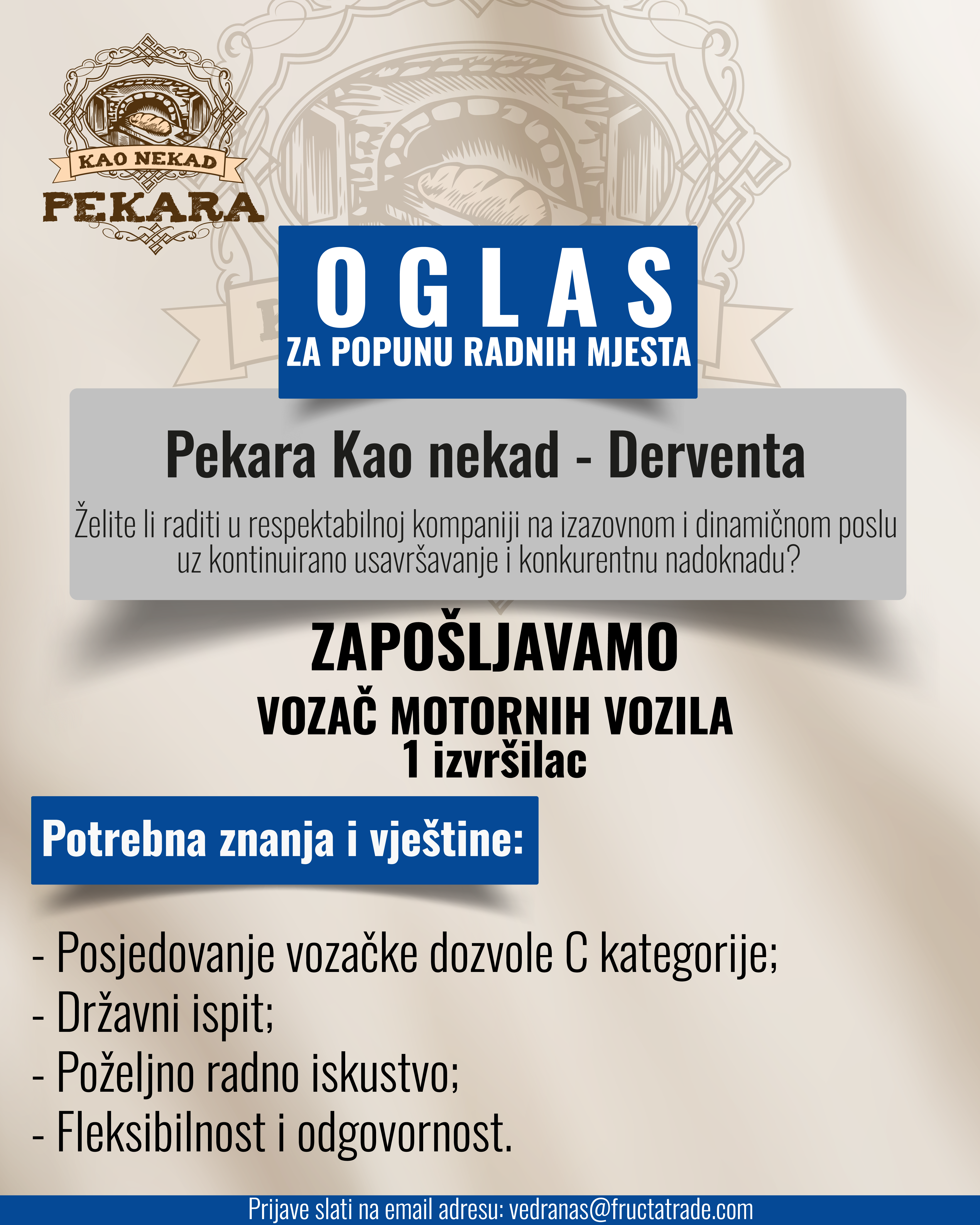 Vozač motornih vozila (m/ž) - Fructa Trade d.o.o Vozač motornih vozila (m/ž)