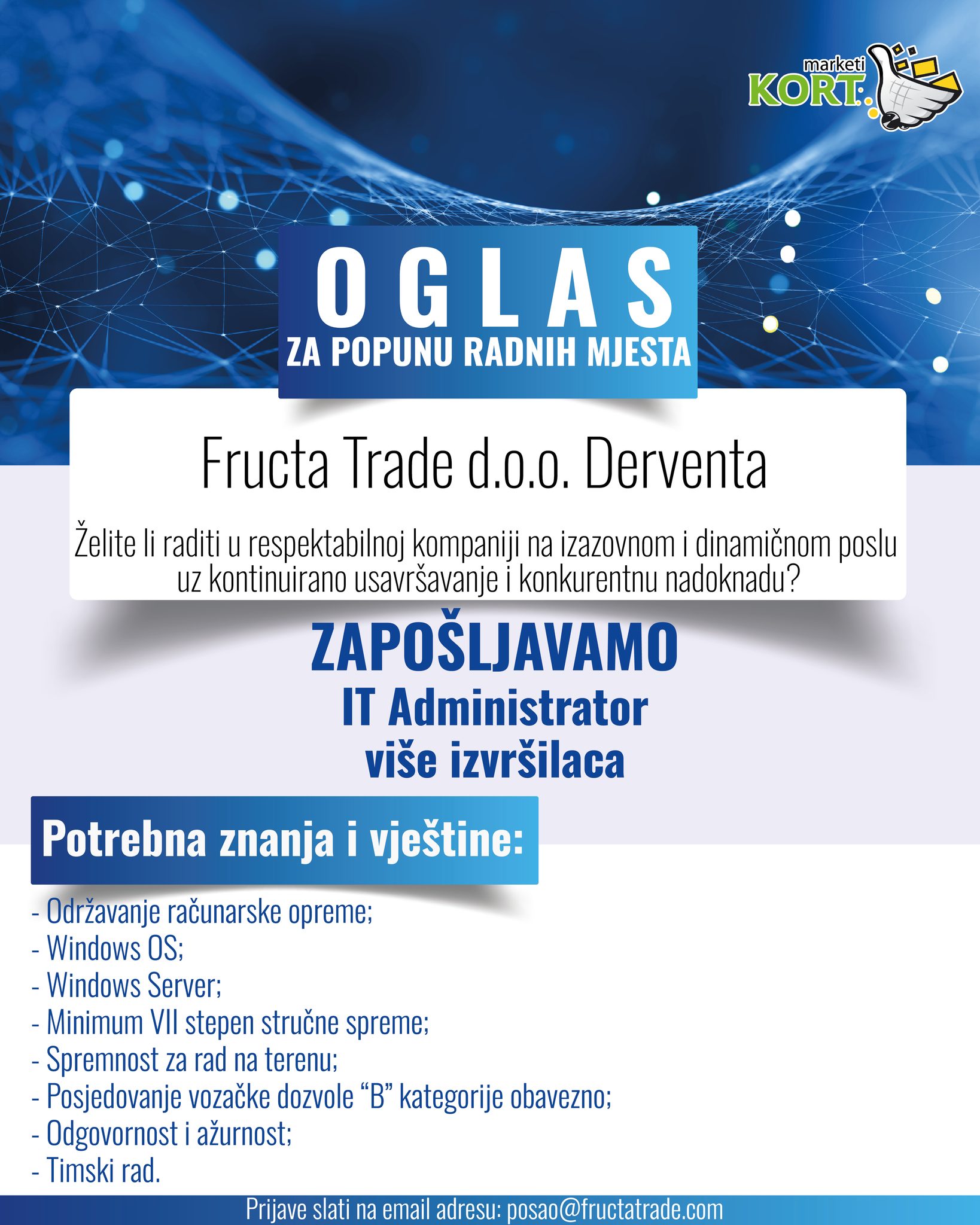 IT Administrator (m/ž) - Fructa Trade d.o.o IT Administrator (m/ž)