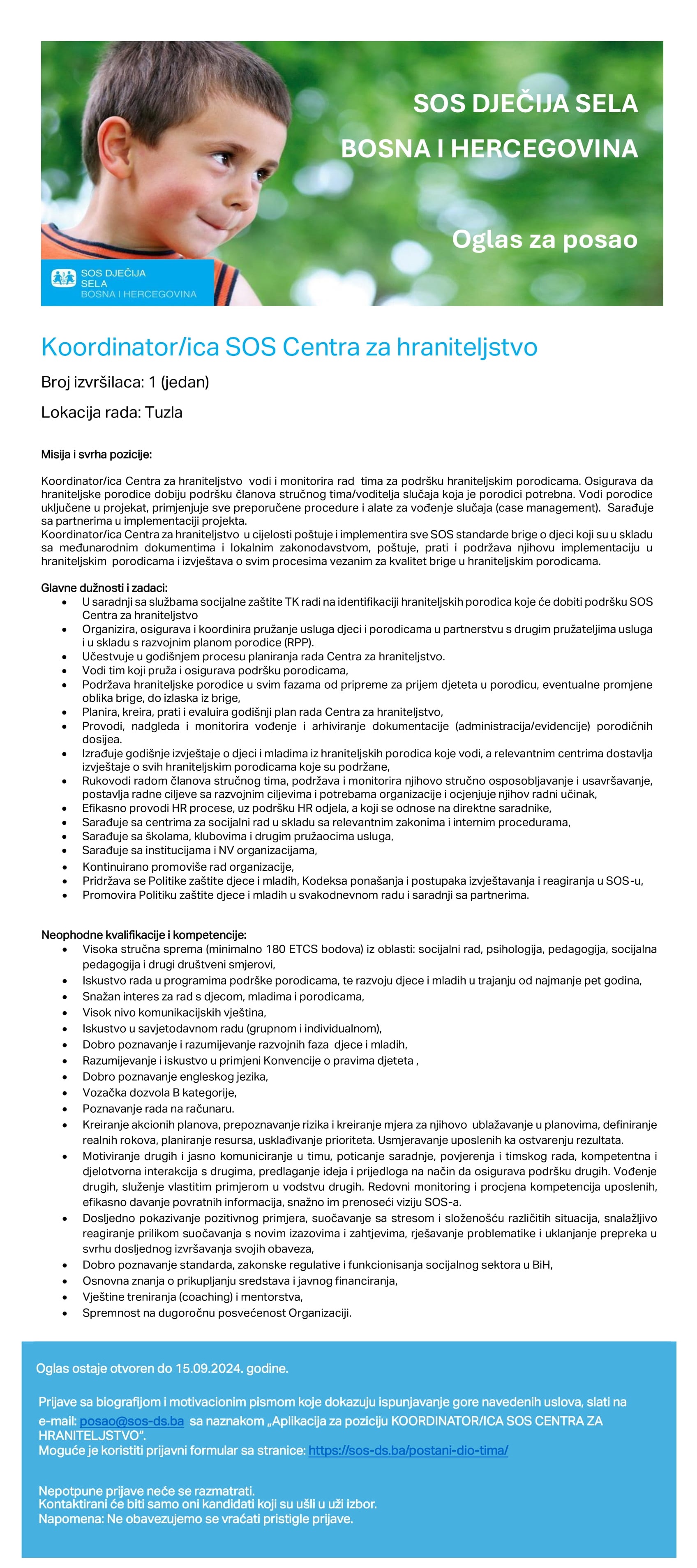 Koordinator/ica SOS Centra za hraniteljstvo - SOS - Kinderdorf International Koordinator/ica SOS Centra za hraniteljstvo
