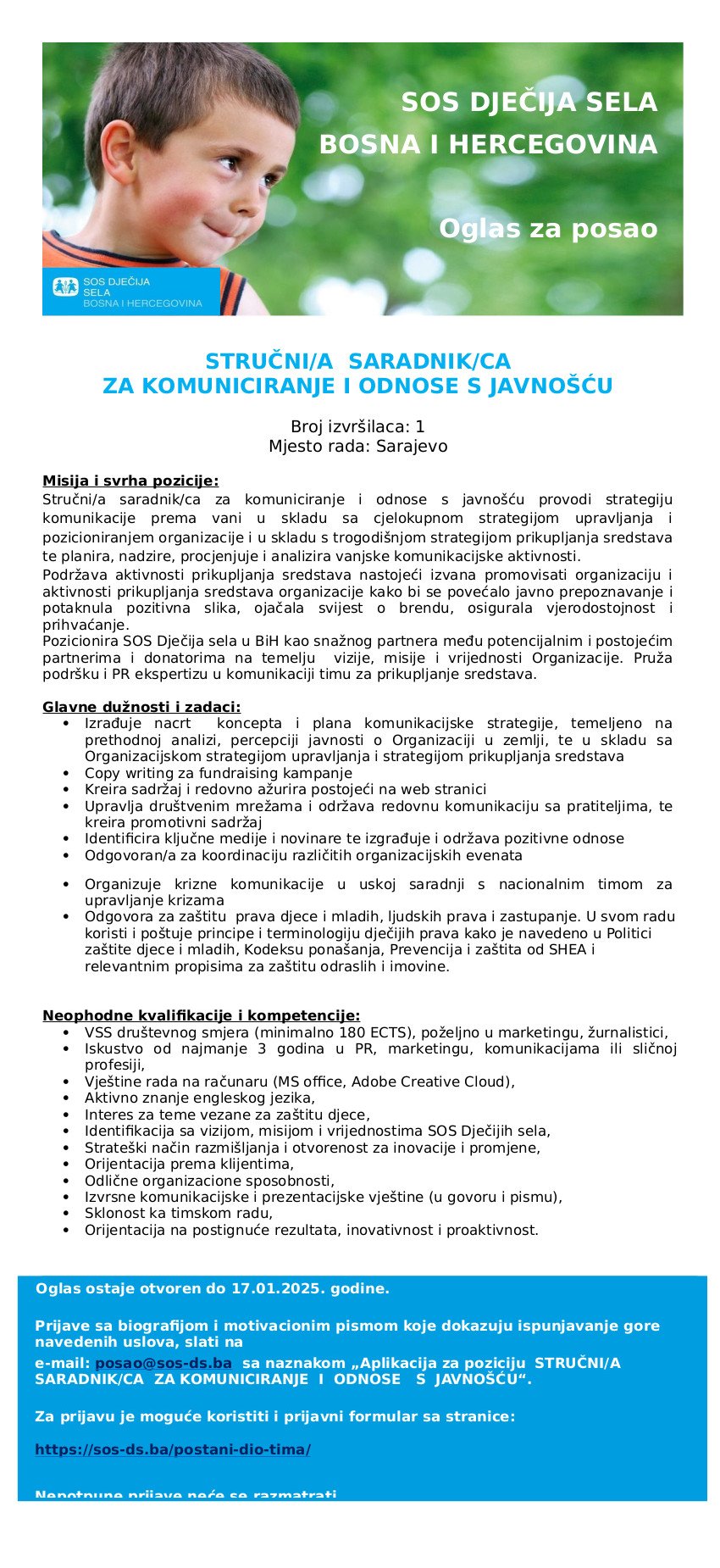 Stručni/a saradnik/ca za komuniciranje i odnose s javnošću