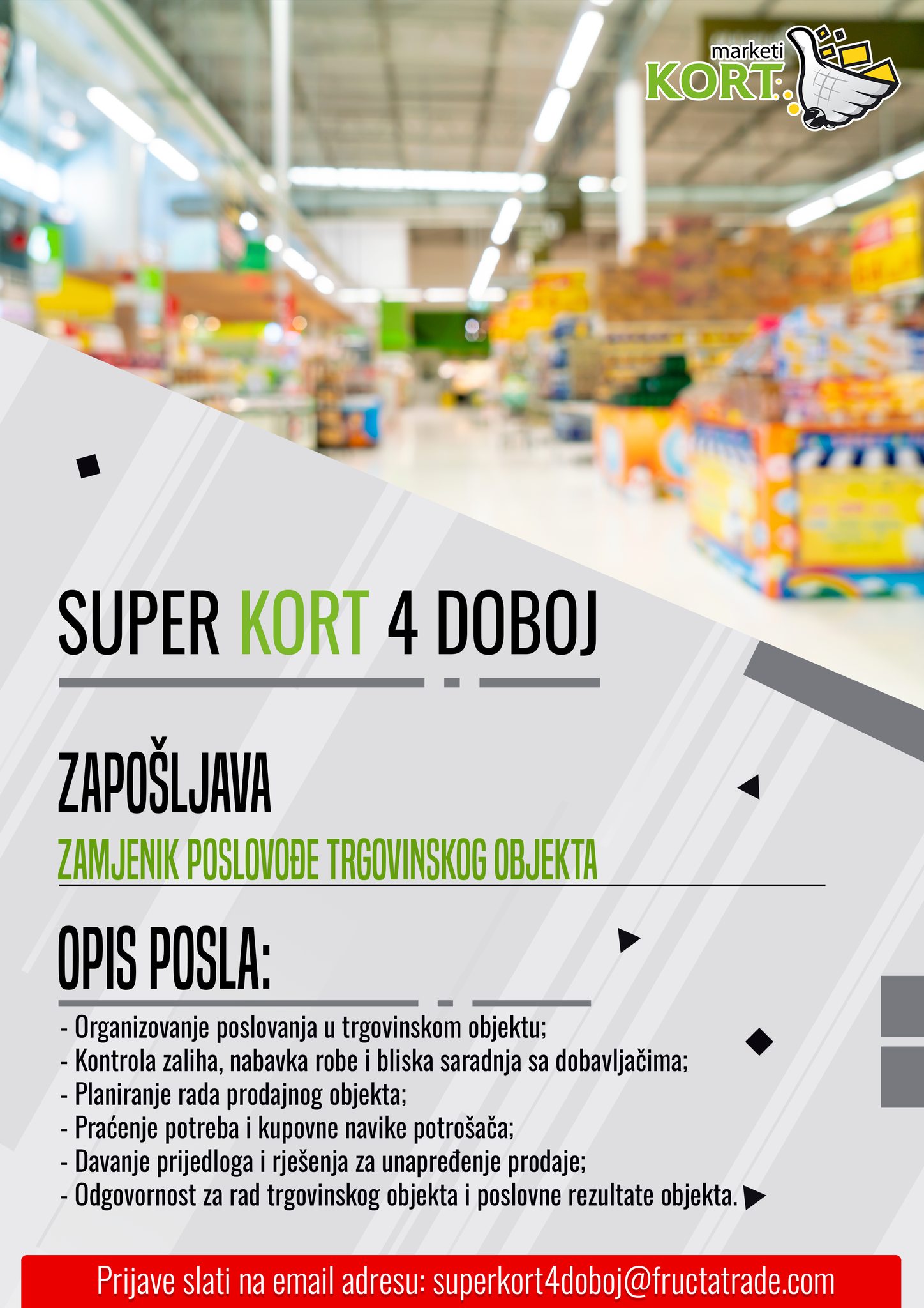 Zamjenik poslovođe trgovinskog objekta (m/ž) - Fructa Trade d.o.o Zamjenik poslovođe trgovinskog objekta (m/ž)