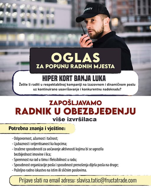 Radnik u obezbeđenju (m/ž) - Fructa Trade d.o.o Radnik u obezbeđenju (m/ž)