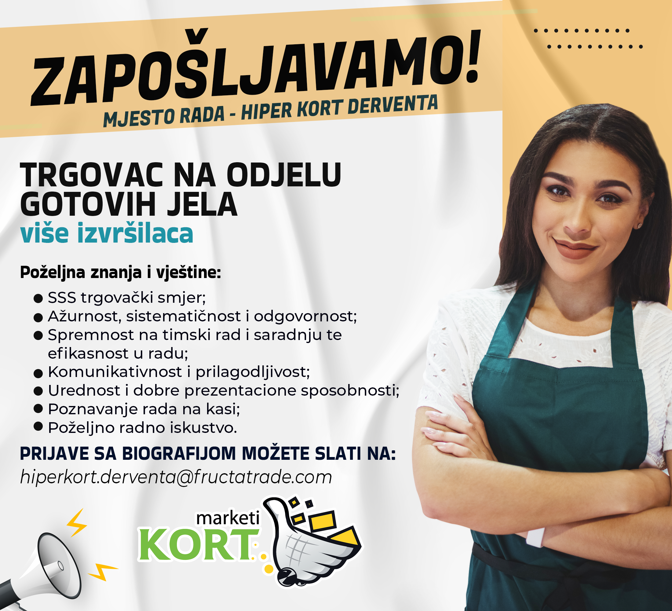 Trgovac na odjelu gotovih jela (m/ž) - Fructa Trade d.o.o Trgovac na odjelu gotovih jela (m/ž)