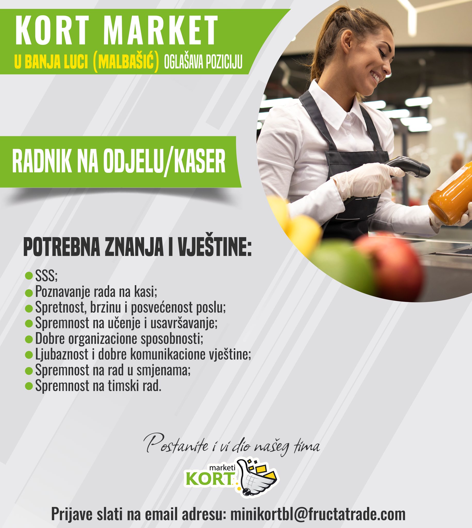 Prodavac na odjelu / Kaser (m/ž)
