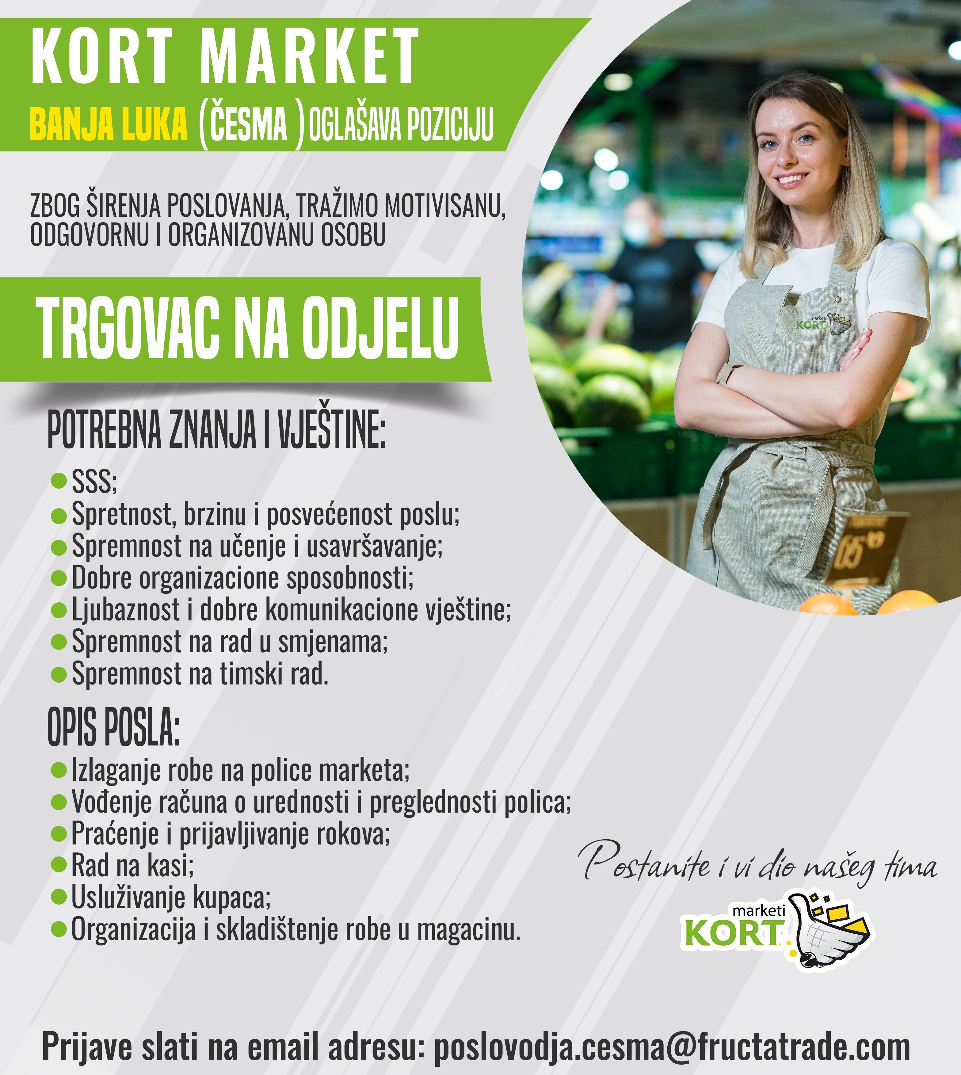 Trgovac na odjelu (m/ž) - Fructa Trade d.o.o Trgovac na odjelu (m/ž)