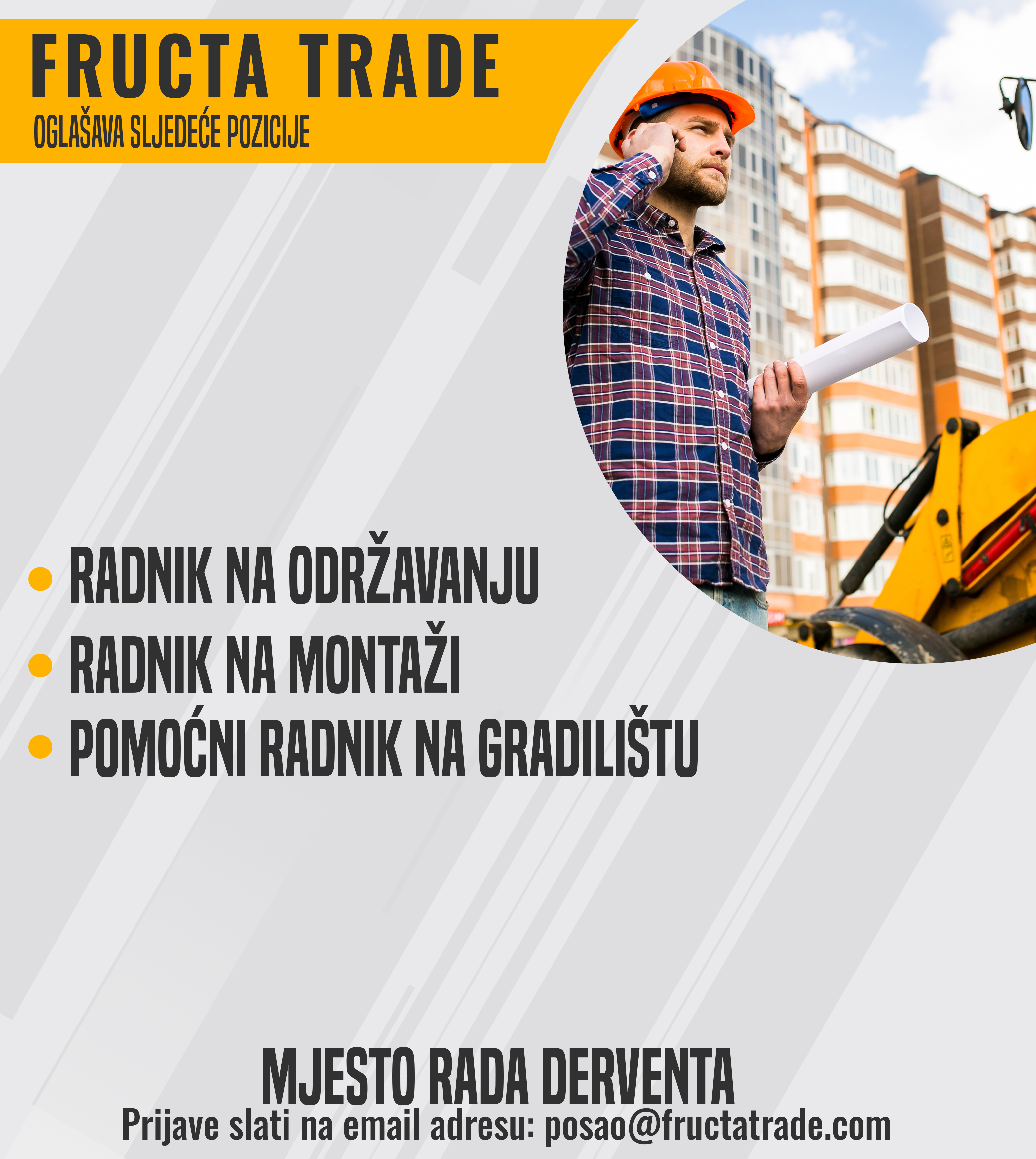 Radnik na održavanju / Radnik na montaži / Pomoćni radnik na gradilištu (m/ž)