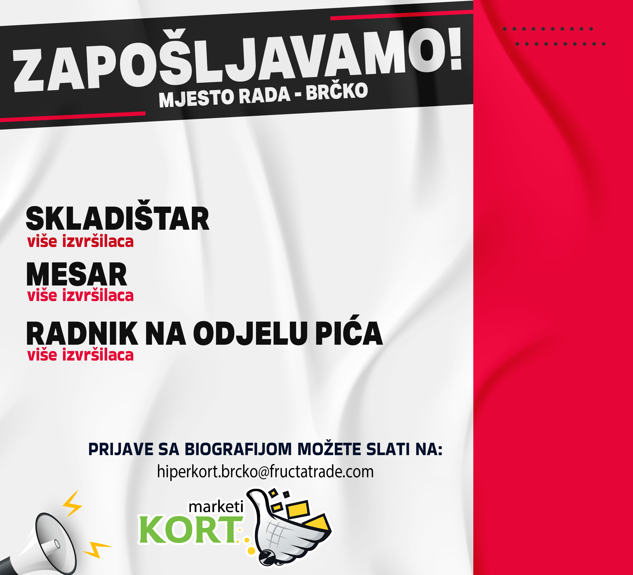 Skladištar / Mesar / Radnik na odjelu piću (m/ž)