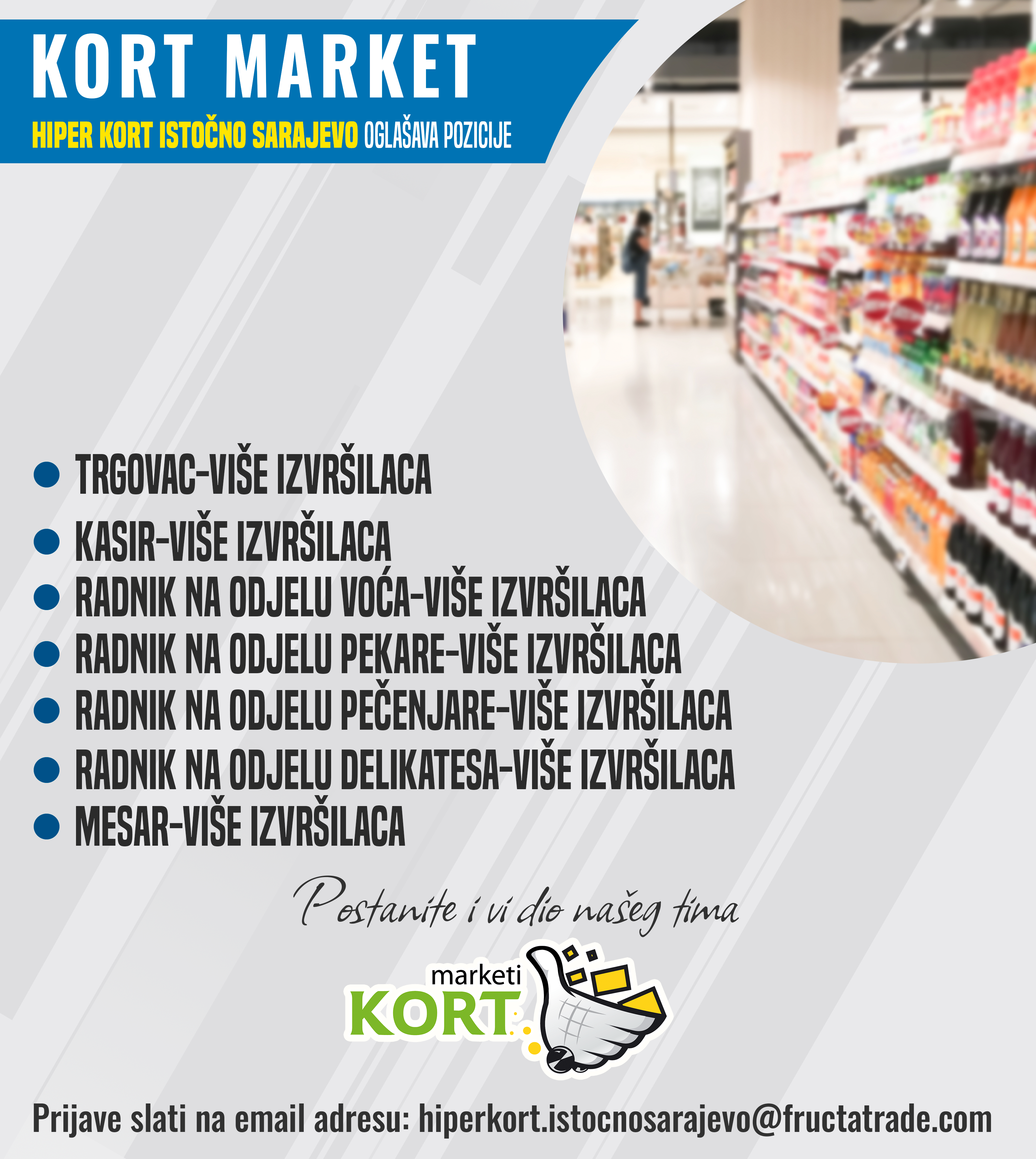 Trgovac / Kasir / Radnik na odjelu / Mesar (m/ž)