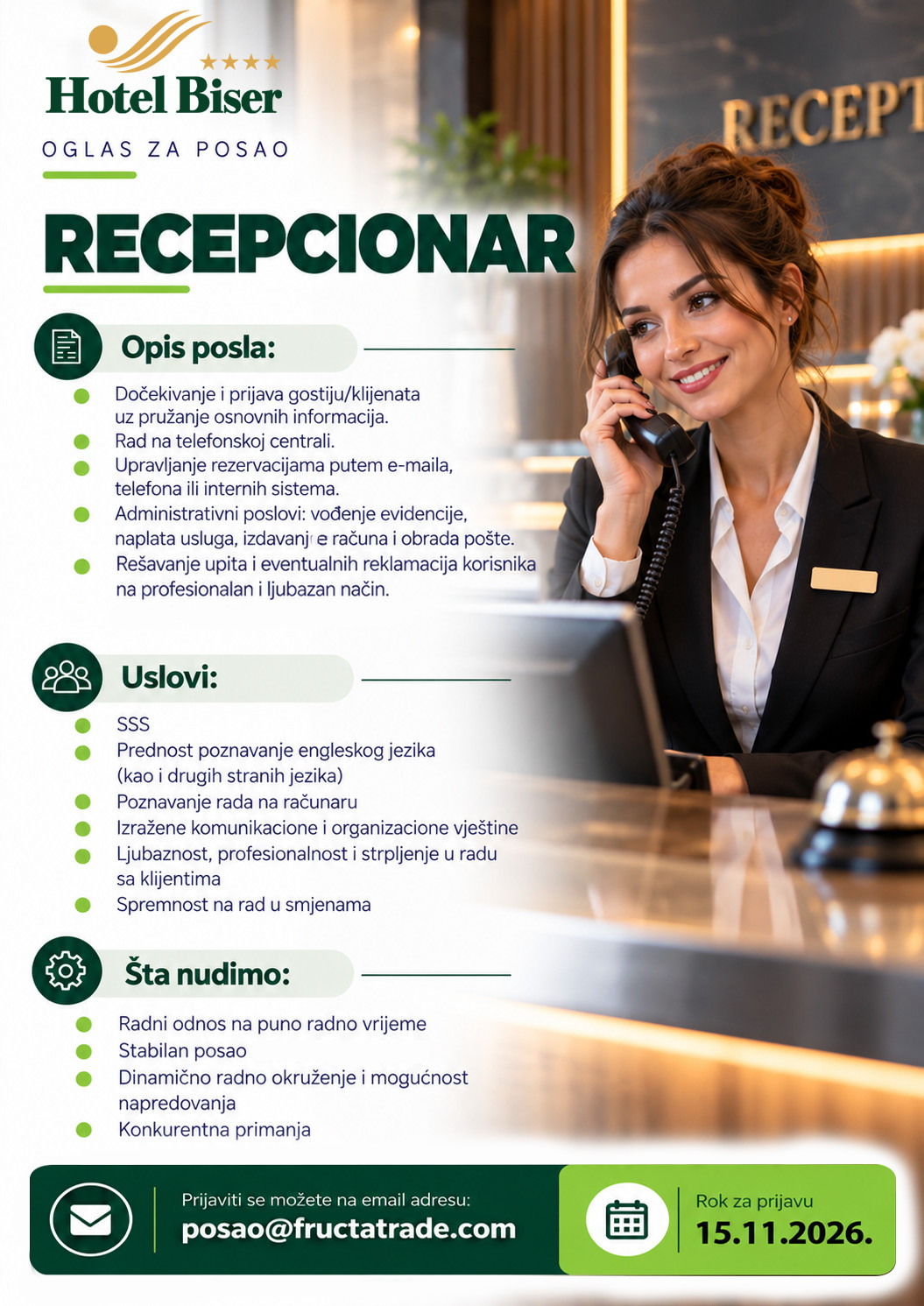 Recepcionar (m/ž)